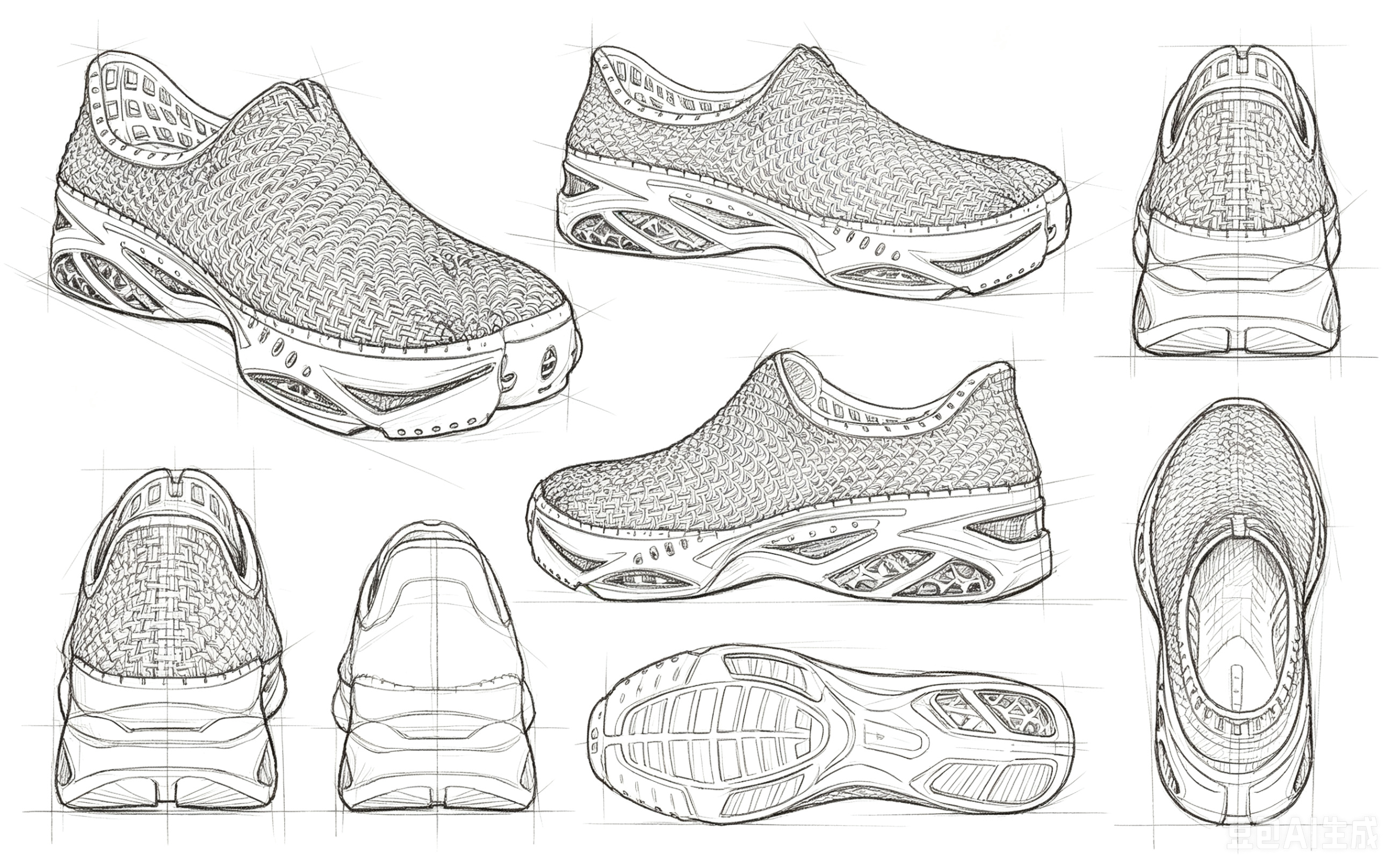 3D printed designer shoes sketch design